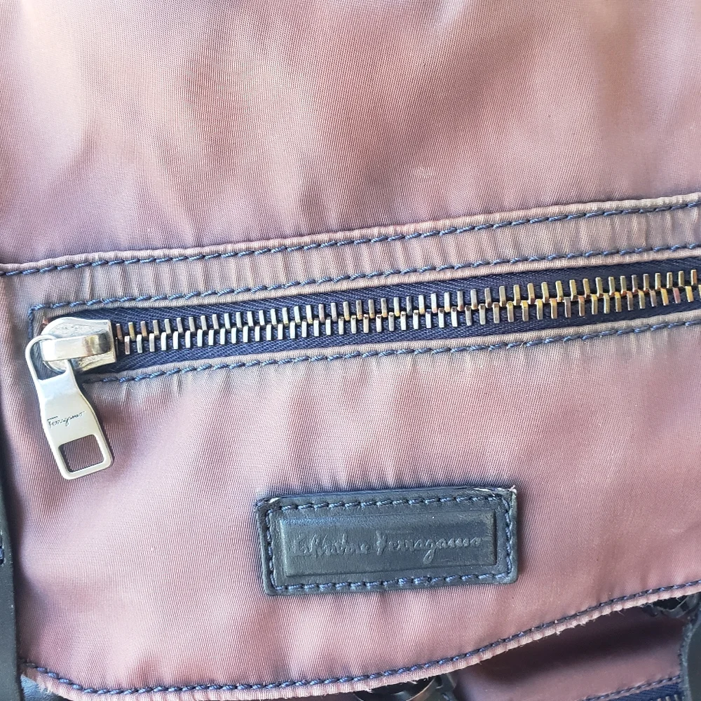 Salvatore Ferragamo aubergine nylon Backpack Leather trim